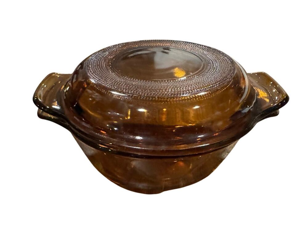 Amber Anchor Hocking Amber Brown Baking Casserole Dish with lid / EUC / Vintage